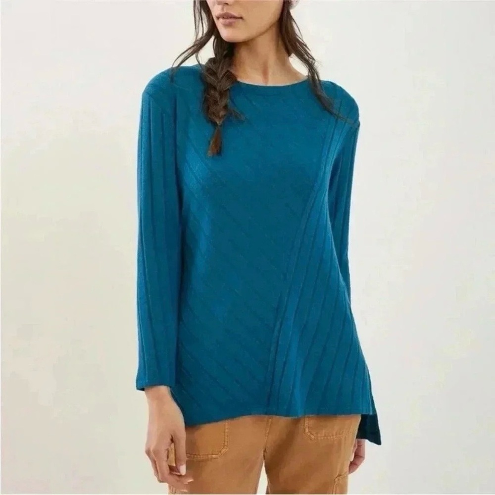 Maeve Anthropologie Devine Ribbed Tunic Top Teal Blue Cozy Loungewear Size M